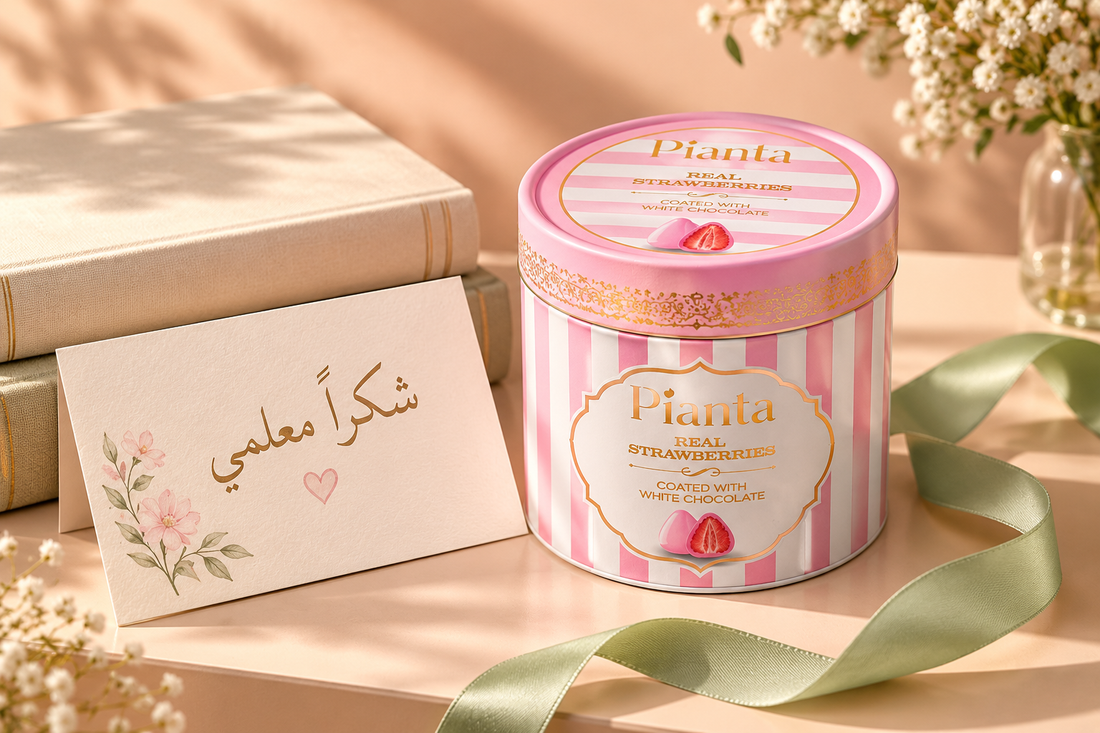 شوكولاتة Pianta البيضاء مع بطاقة شكر للمعلم