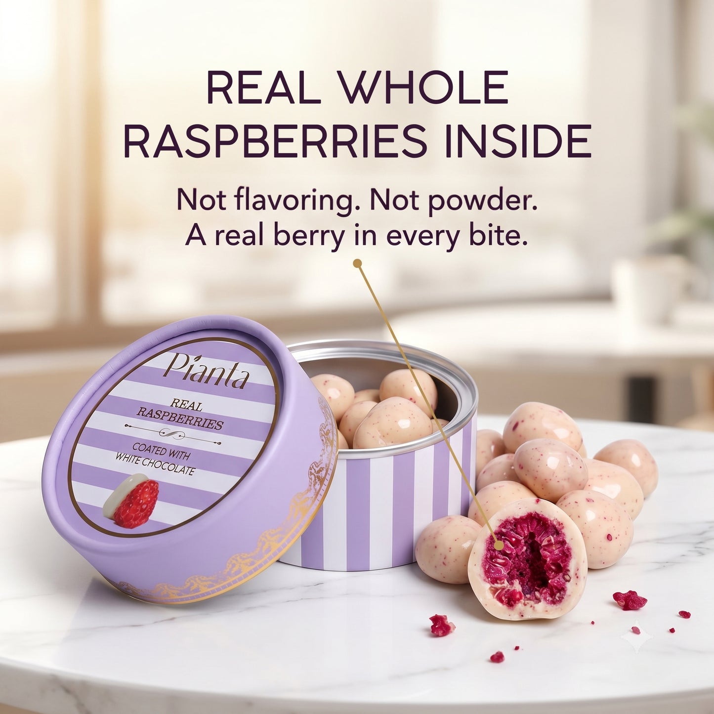 Pianta Raspberry White Coated Chocolate - 50gm