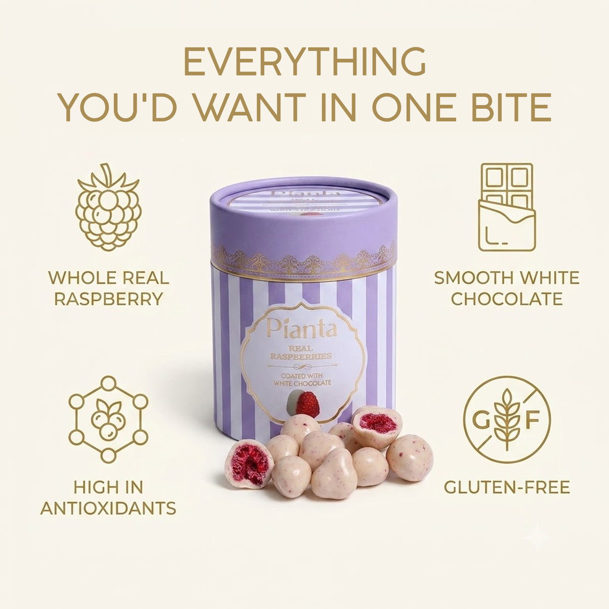 Pianta Raspberry White Coated Chocolate - 200gm