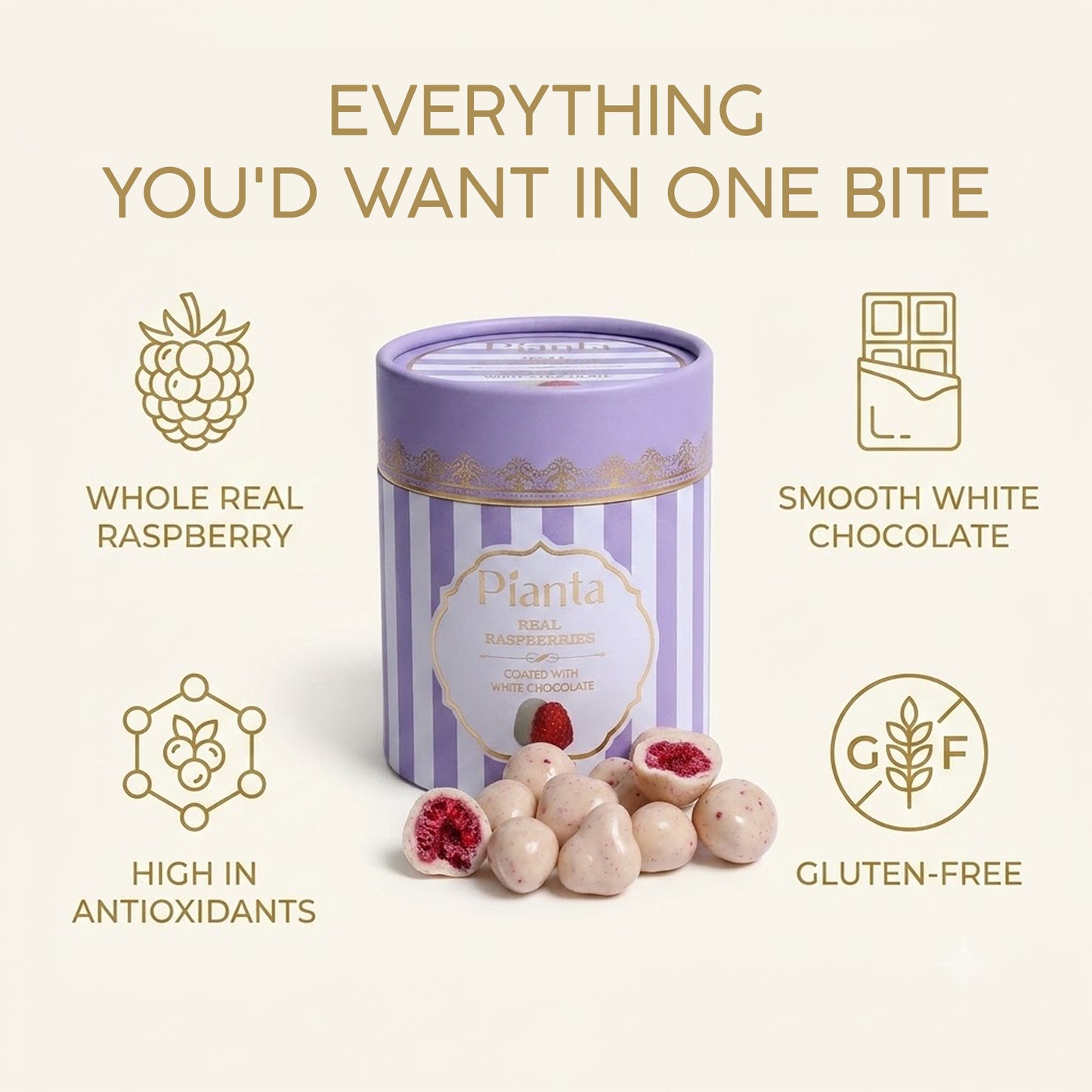 Pianta Raspberry White Coated Chocolate - 200gm